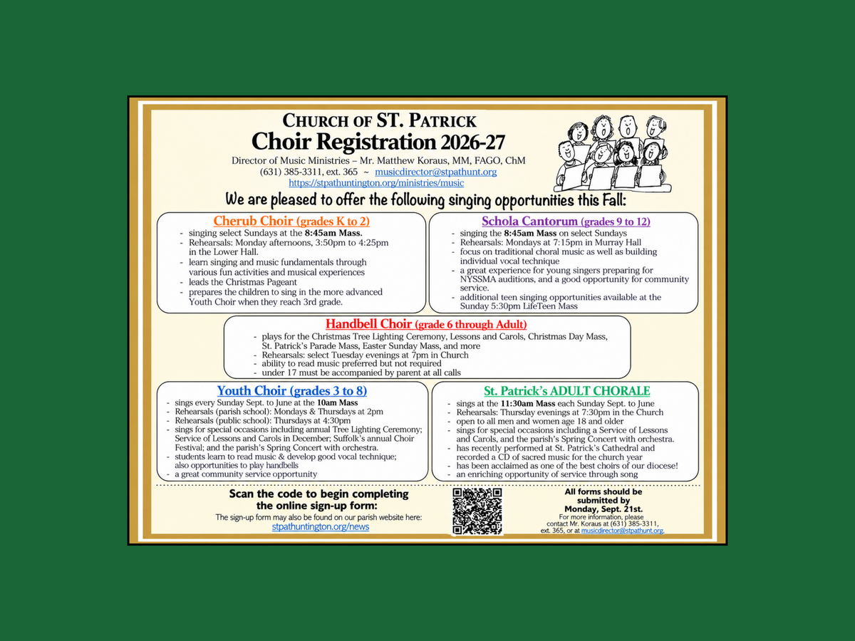 Choir Registration 2026 - Register by Monday. September 21st
