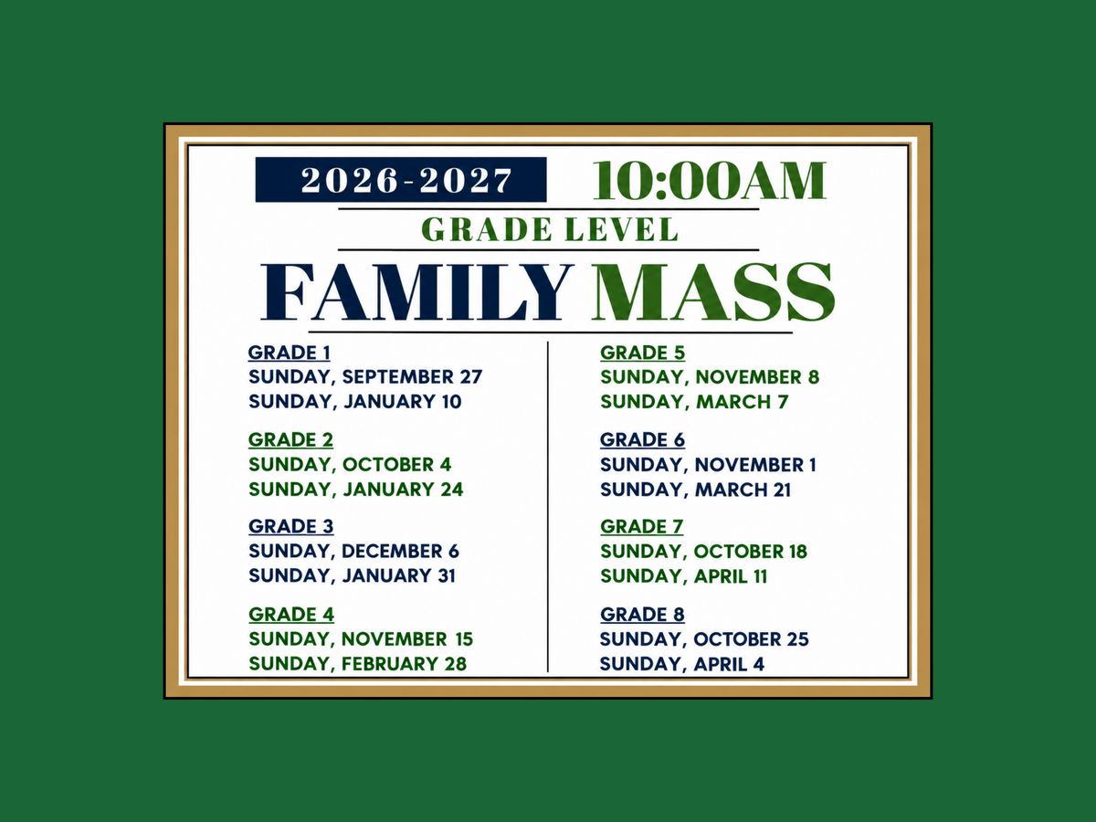 Family Mass Schedule - Begins Sunday, September 27th